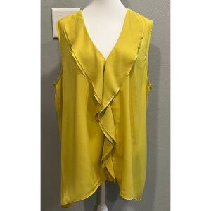 Ann Taylor V-neck Sleeveless Ruffle Front Blouse, Yellow Gold, Size XXL, EUC